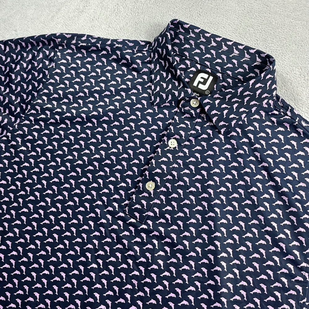 FootJoy Mens Dolphin Print Golf Polo Shirt Navy Purple Indian Creek CC Large